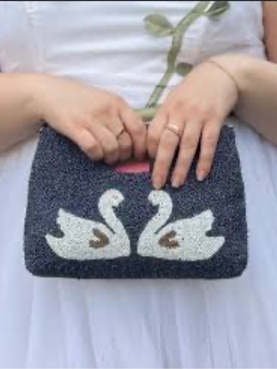 Rachel Zoe Handbags - Nwt Rachel Zoe Beaded Swan Clutch Bag in Navy Blue and White Gold